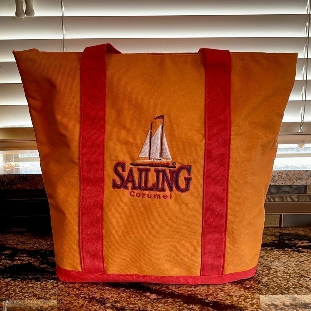 Vintage orange Canvas tote Sailing Cozumel